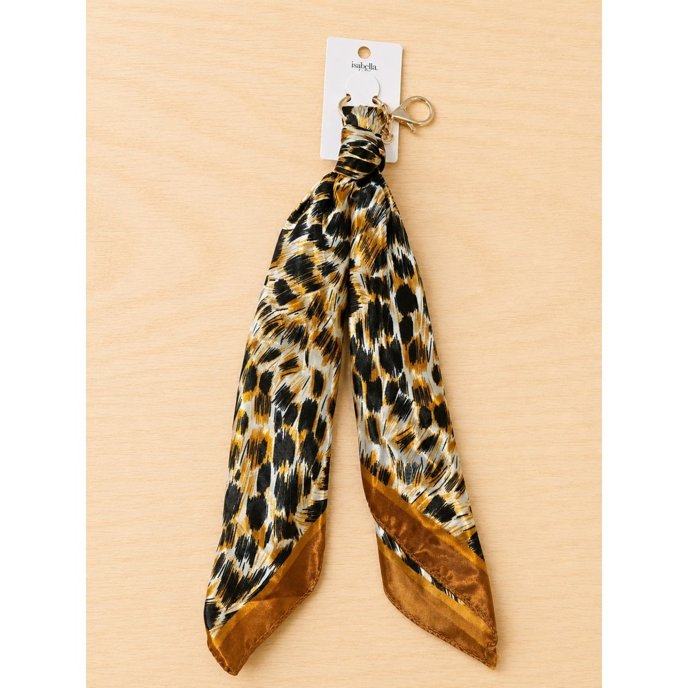 Leopard Print Scarf Keychain Purse Charm Bag Accessory Gold Tone